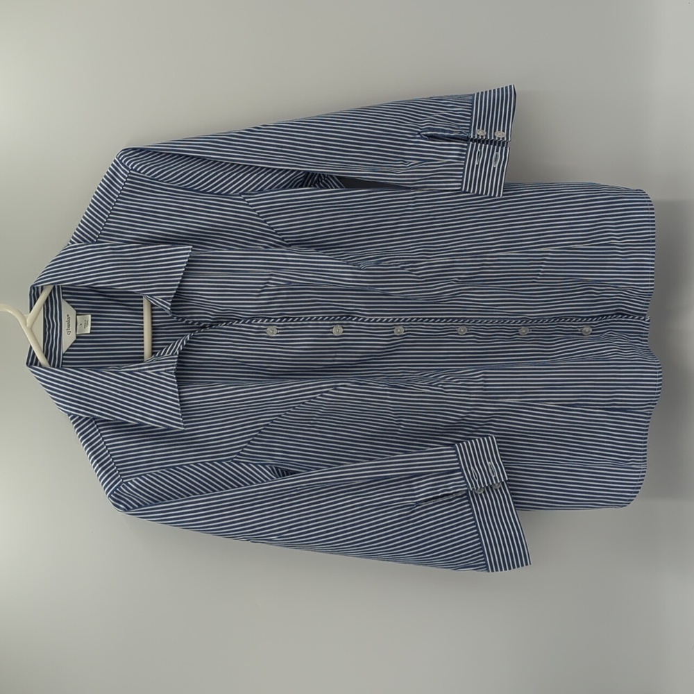 CJ Banks Stripped Button Down Shirt Shirt Blue White Size X Coastal 3/4 sleeves